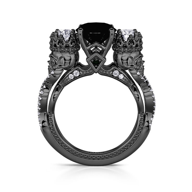 Jeulia Cool Skull Three Stone Engagement Ring Sterling Silver