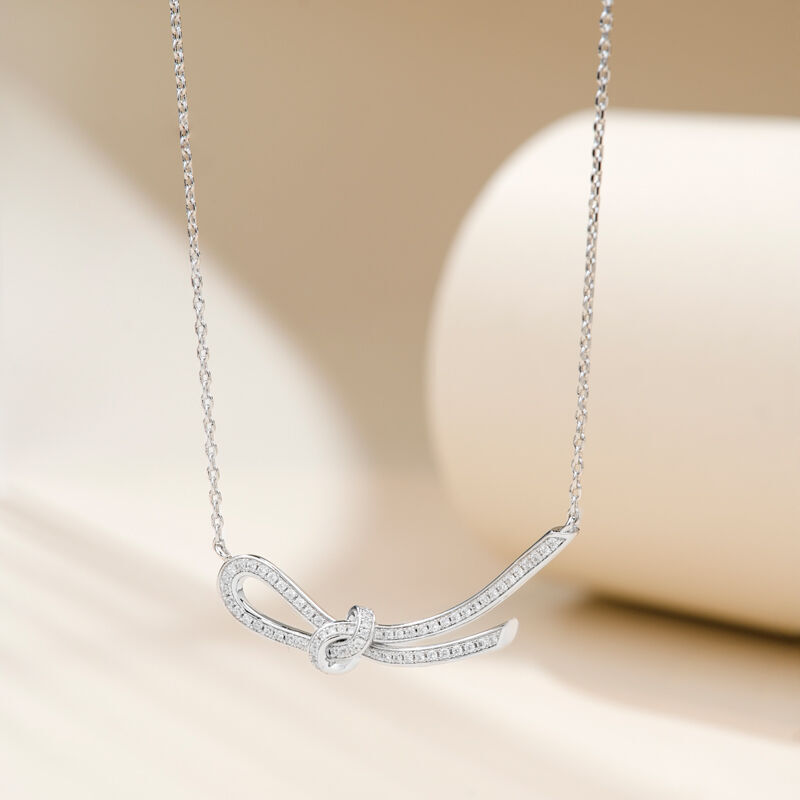 Jeulia Collar de Plata de Ley de Mujer con Cinta Nudo Diseño de Moda