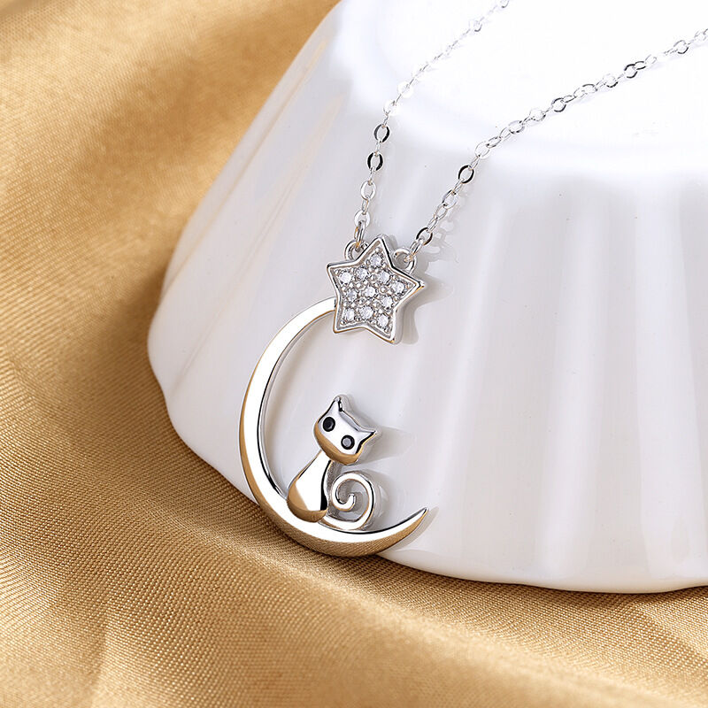 Jeulia Collier Chat Classique Lune et Étoiles Argent Sterling