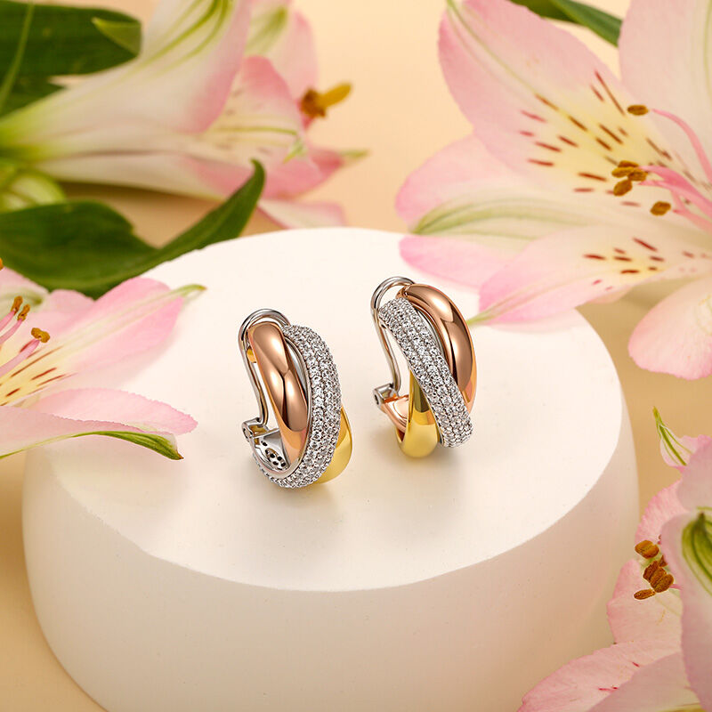 Jeulia Orecchini a Cerchio Tricolore con Pietre Preziose in Argento Sterling