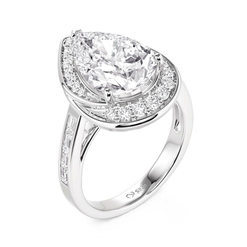 Jeulia Anillo de Compromiso Uso Dual Halo Remolino Corte Pera