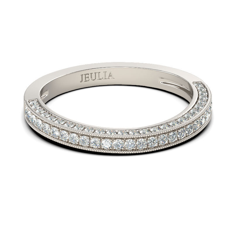 Jeulia Curved Round Cut Sterling Silver Women's Wedding Band