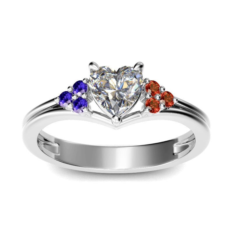 Jeulia Blue-White-Red Three Color Heart Ring Sterling Silver