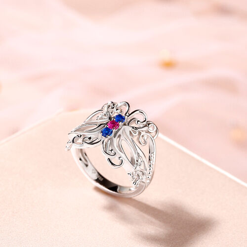 Jeulia Butterfly Three Stone Round Cut Sterling Silver Cocktail Ring
