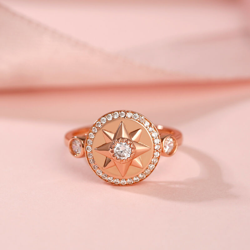 Jeulia "Compass Monogram" Round Cut Sterling Silver Ring