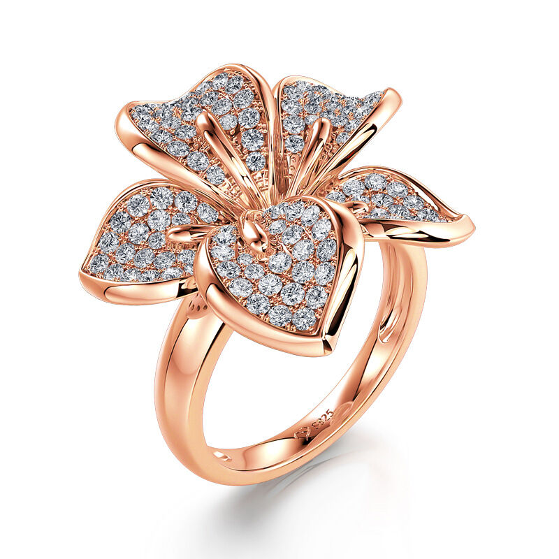 Jeulia "Blooming Flower" Rose Gold Tone Sterling Silver Ring