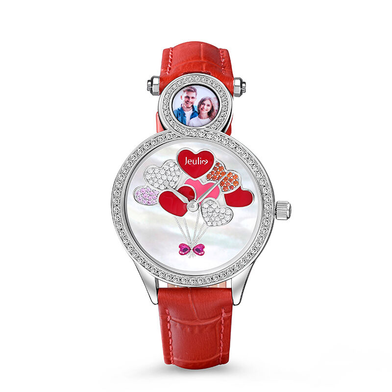 Jeulia Heart Shaped Balloon Personalized Photo Women's Watch with Mother of Pearl Dial