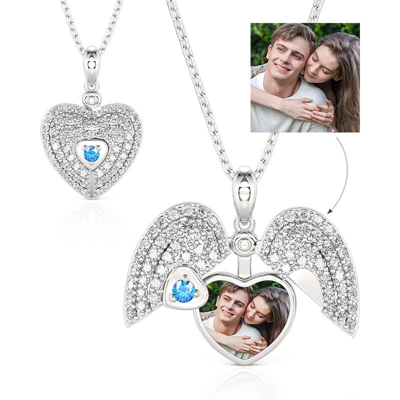 Jeulia Personalized Heart Photo Locket Necklace with Birthstone Sterling Silver