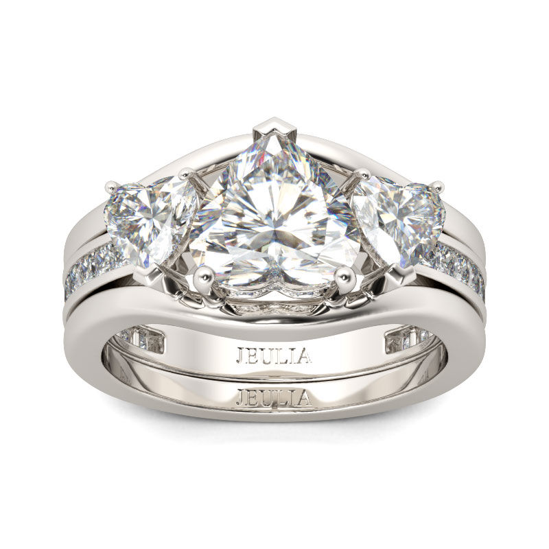 Jeulia Heart Cut Three Stone Sterling Silver Interchangeable Ring Set