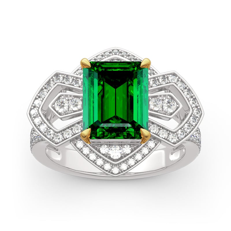 Jeulia Vintage Emerald Cut Sterling Silver Ring