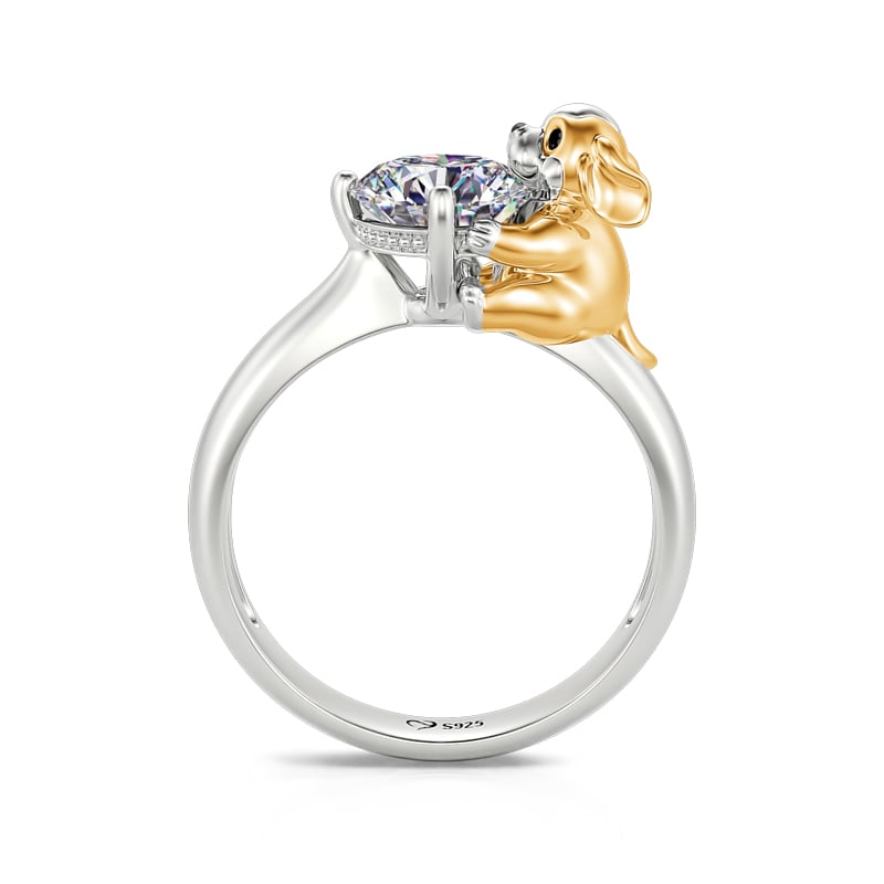 Jeulia Hug Me "Regal Grace" Cavalier Spaniel Round Cut Sterling Silver Ring