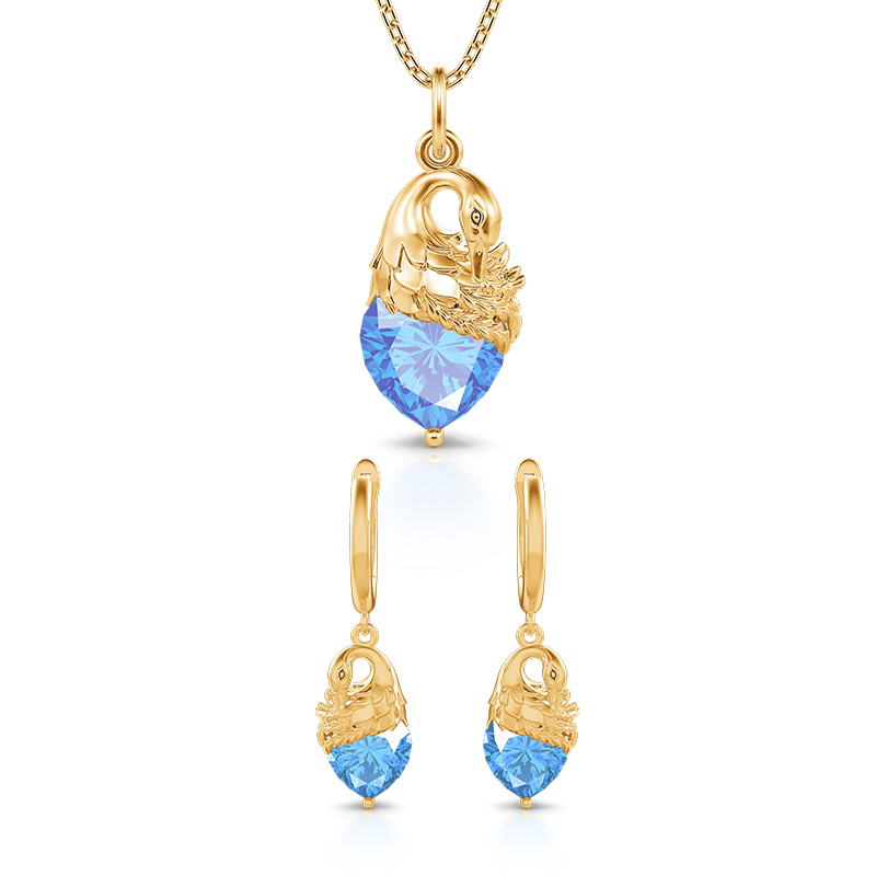 Jeulia Hug Me "Beauty & Elegance" Swan Design Heart Cut Sterling Silver Jewelry Set