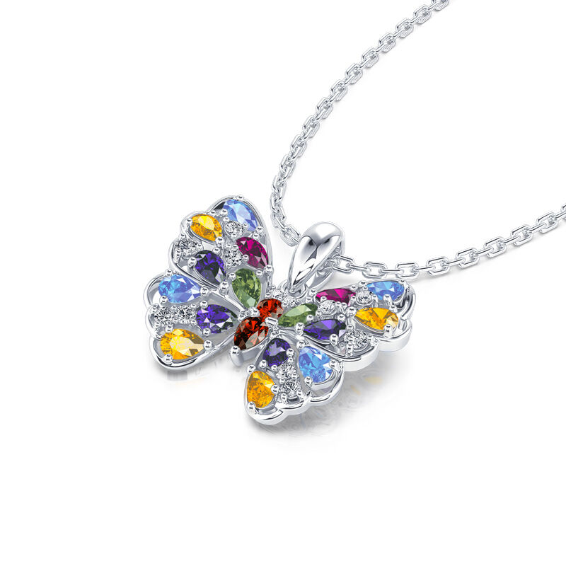 Jeulia Multi Colored Pear Cut Butterfly Sterling Silver Necklace