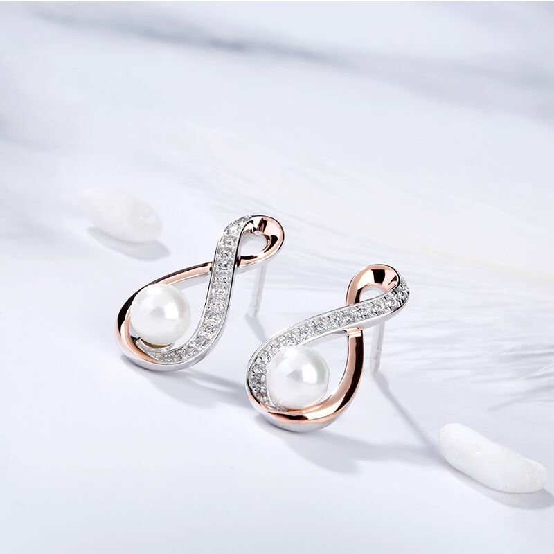 Jeulia Infinity Cultured Pearl Sterling Silver Earrings