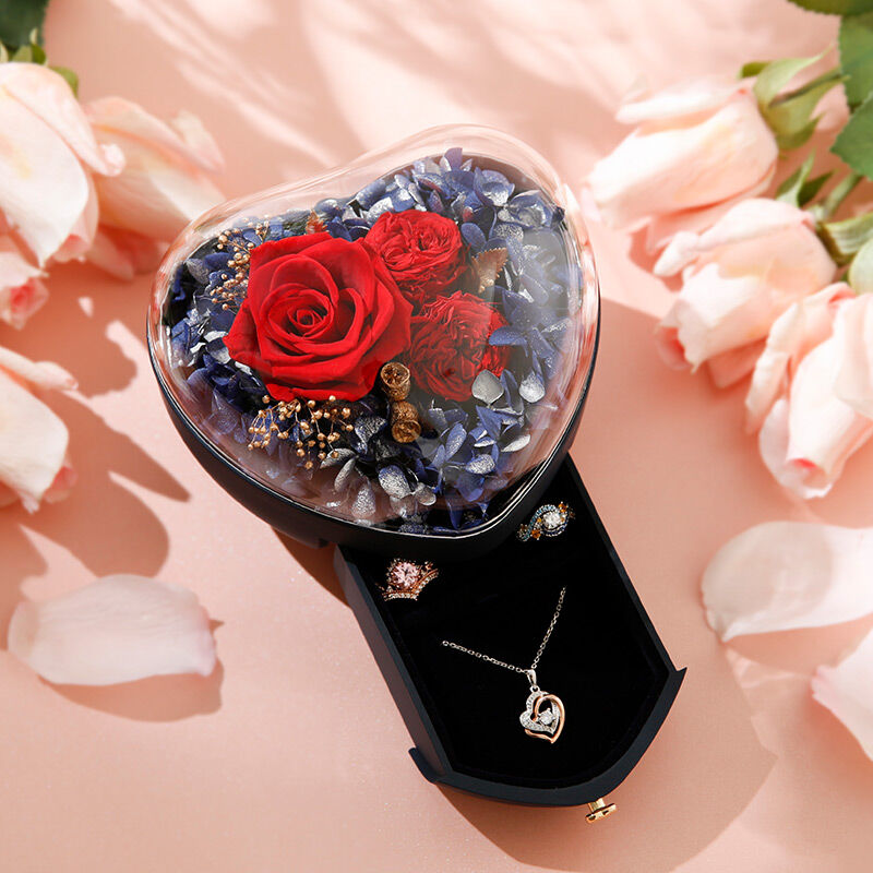 Jeulia Heart Shape Eternal Flower Jewelry Box