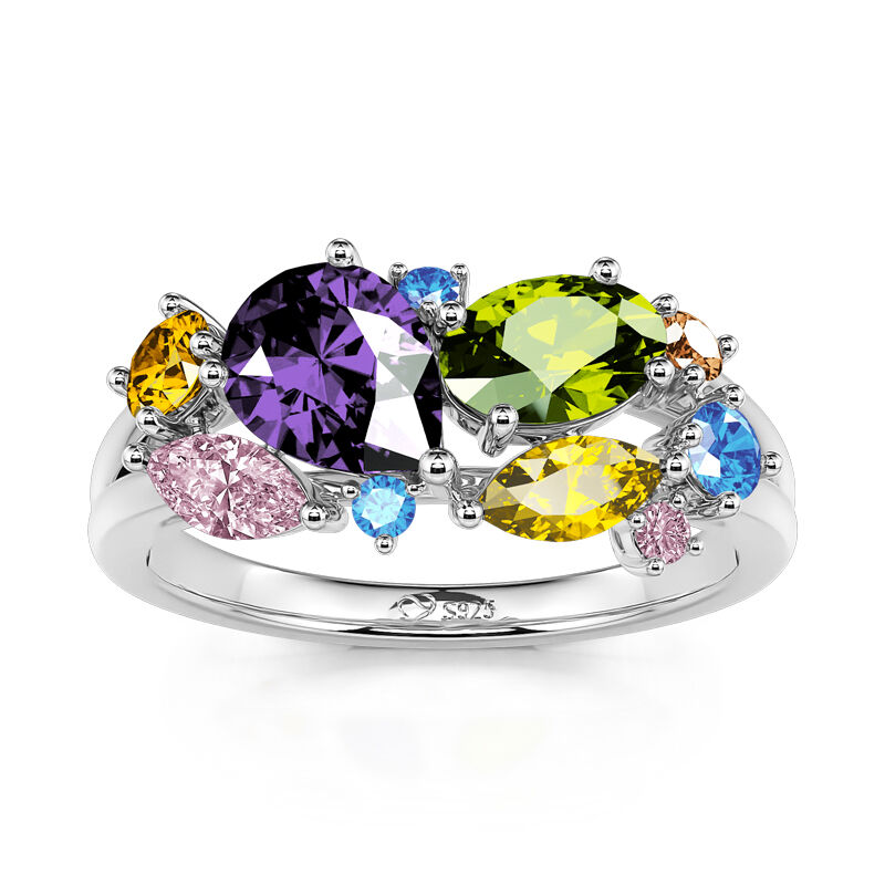 Jeulia "Gorgeous Soul" Multi-colored Stones Sterling Silver Cluster Ring