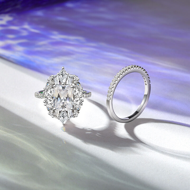 Jeulia Vintage Halo Engagement Ring Set Sterling Silver 2PCS