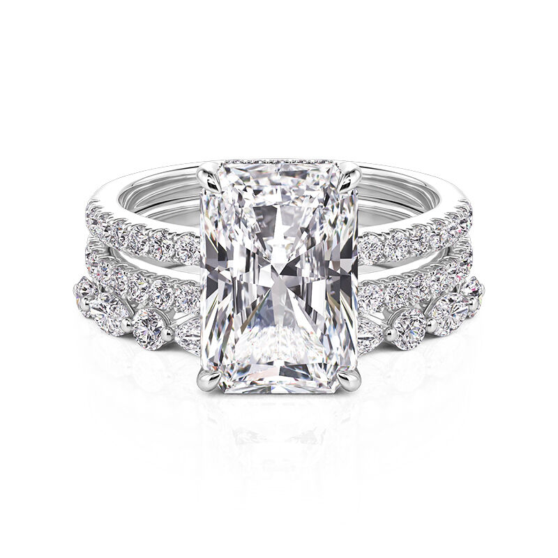 Jeulia Set Anello di Fidanzamento Solitario Taglio Radiante in Argento Sterling 3Pezzi