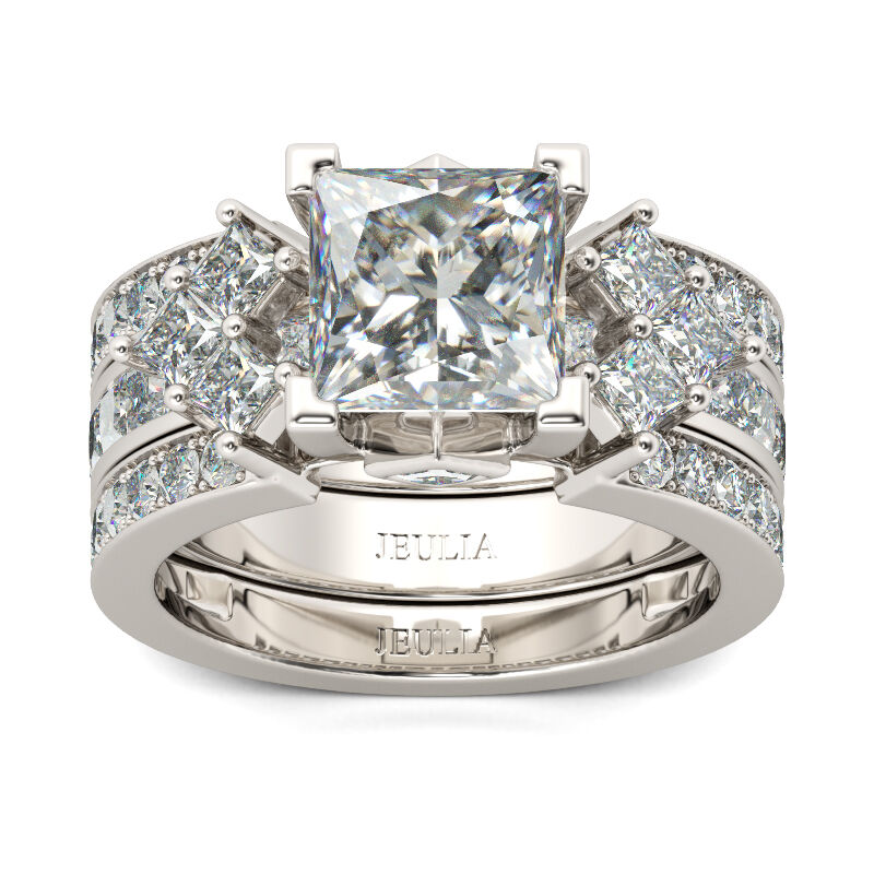 Jeulia Unique Princess Cut Sterling Silver Interchangeable Ring Set