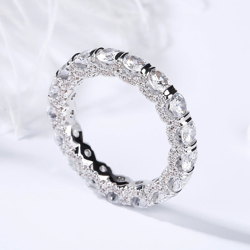 Jeulia Round Cut Eternity Three Sided Pave Sterling Silver Women's Band