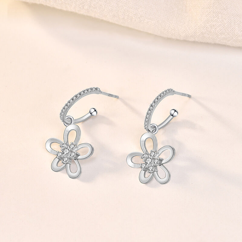 Jeulia Flower Round Cut Sterling Silver Drop Earrings
