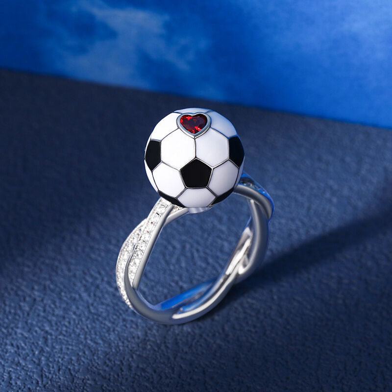 Jeulia Anillo de compromiso giratorio de plata esterlina con diseño de fútbol