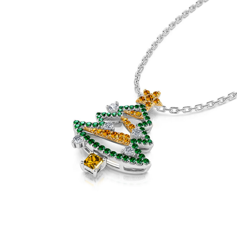 Jeulia "Happy Christmas" Christmas Tree Sterling Silver Necklace