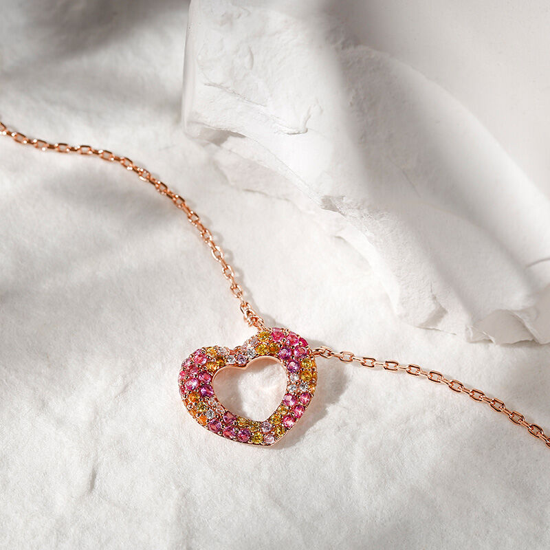 Jeulia "Donuts of Love" Multicolor Heart Sterling Silver Necklace