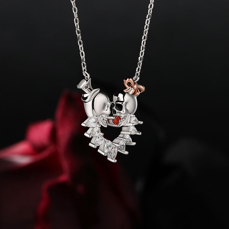 Jeulia "Eternal Love" Skull Design Sterling Silver Necklace