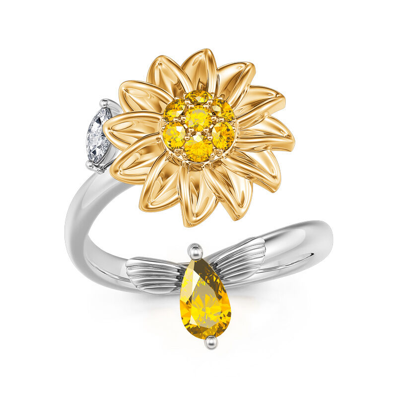 Jeulia "Rhythm of Life" Bee&amp;Sunflower Sterling Silver Rotating Soothe Ring