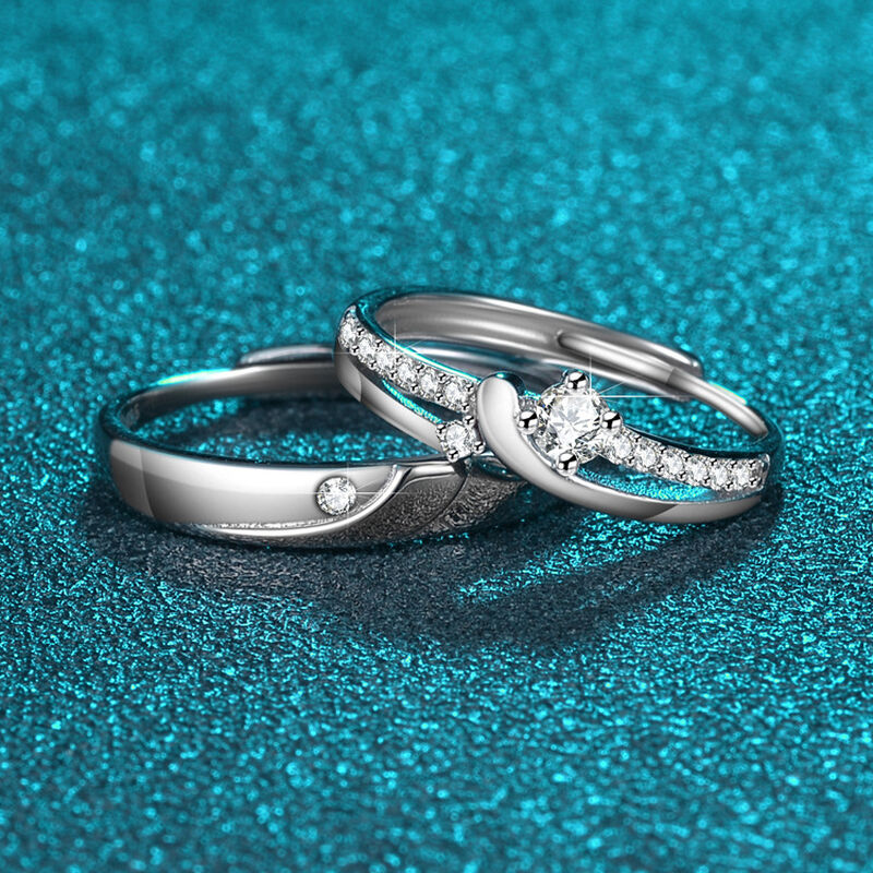 Jeulia Sea Double Stone Sterling Silver Couple's Rings