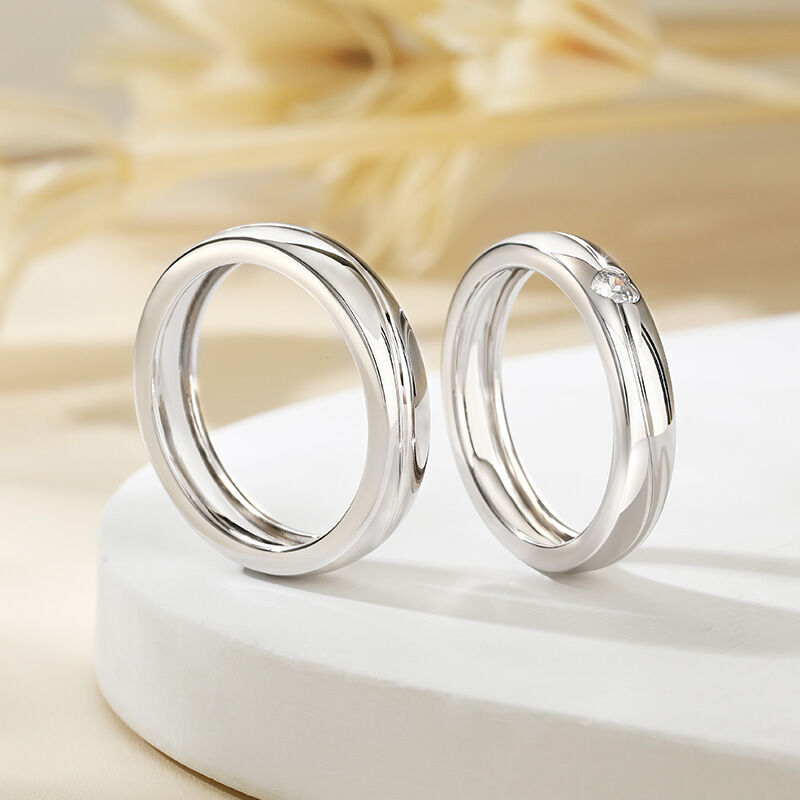 Jeulia "Lines of Love" Simple Heart Couple Rings Sterling Silver