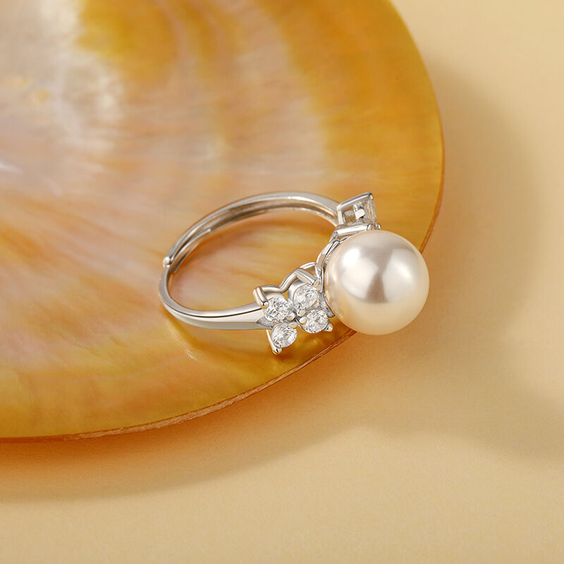 Jeulia Classic Four Leaf Clover Pearl Promise Ring Adjustable