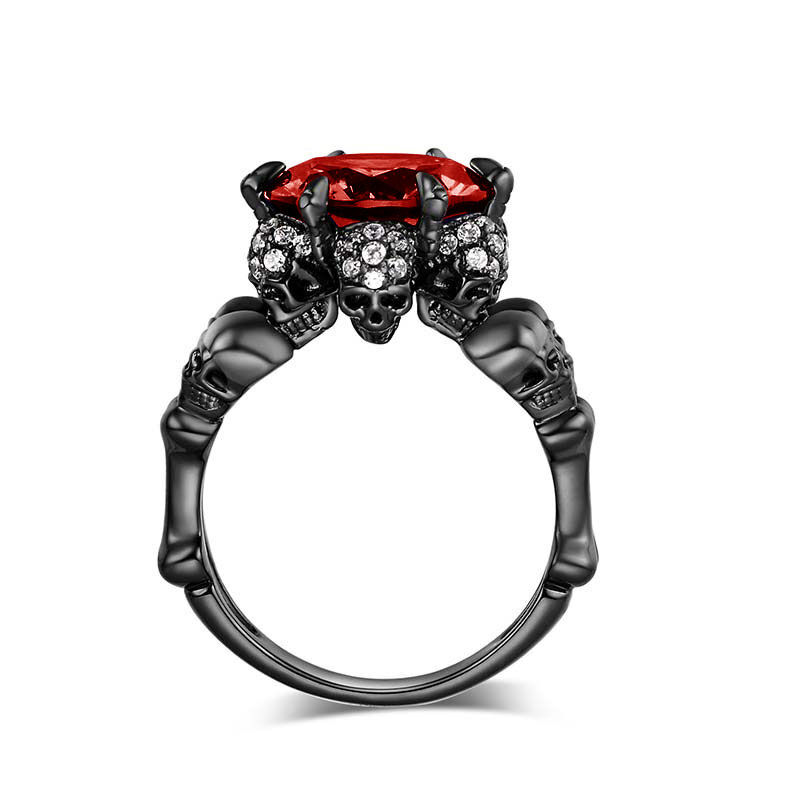 Jeulia Cool Black Round Cut Sterling Silver Skull Ring