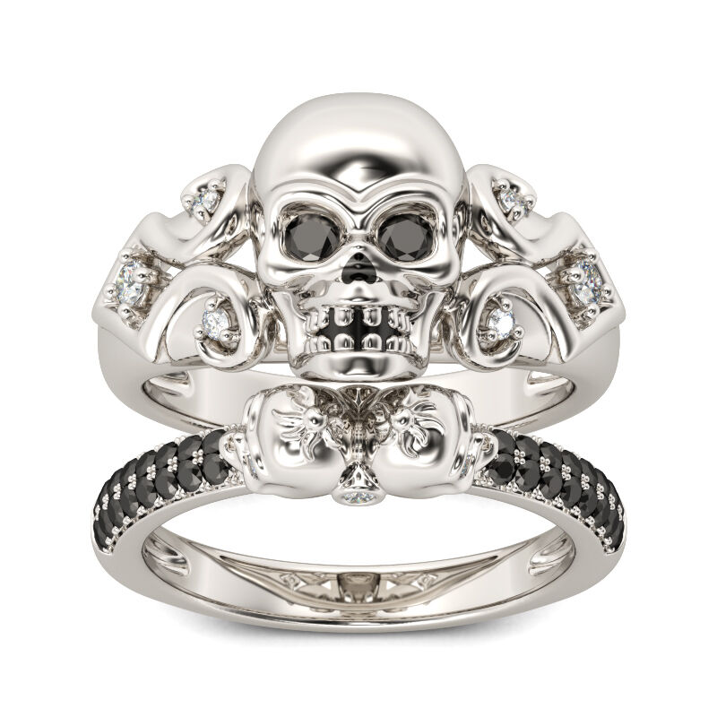 Jeulia Round Cut Sterling Silver Skull Ring Set