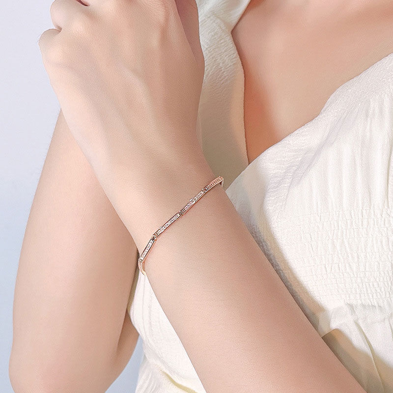 Jeulia Bamboo Chain Round Cut Sterling Silver Bracelet