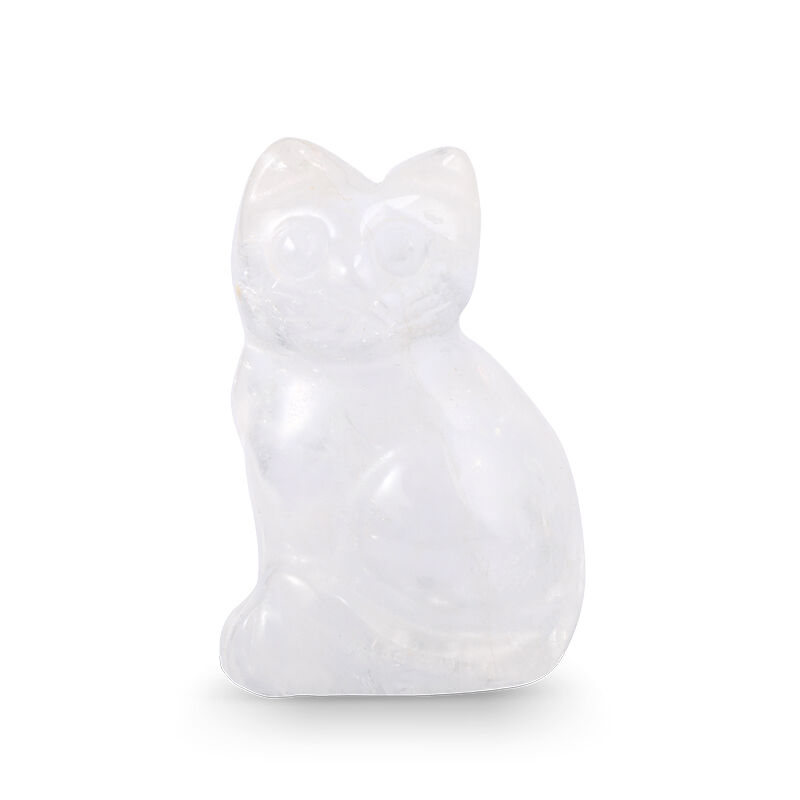 Jeulia "Wealth & Abundance" Natural Clear Quartz Lucky Cat Crystal Carving