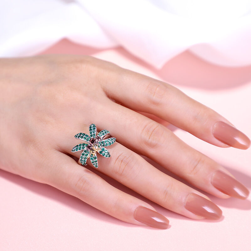 Jeulia "Tropical Vibe" Coconut Tree & Monkey Sterling Silver Ring