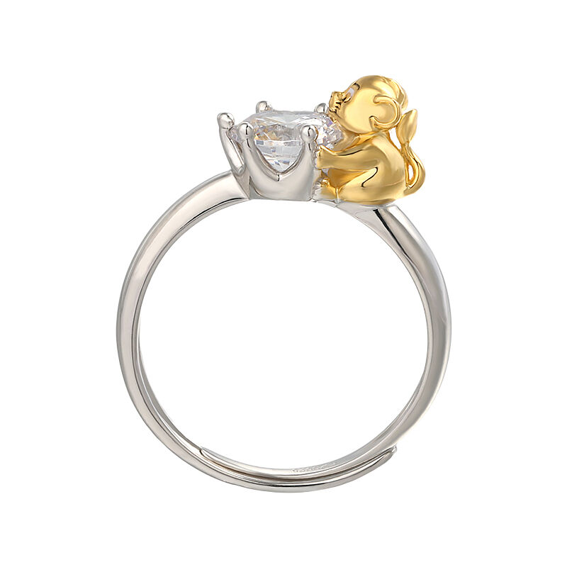 Jeulia Hug Me "King of the Jungle" Lion Crown Round Cut Sterling Silver Adjustable Ring