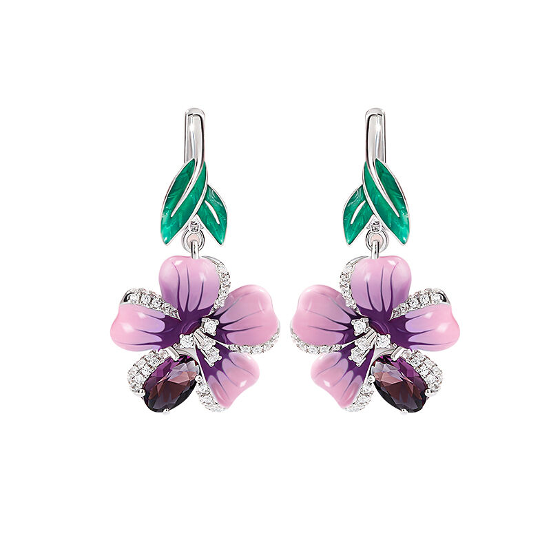 Jeulia "Freshness of Spring" Flower Enamel Sterling Silver Jewelry Set