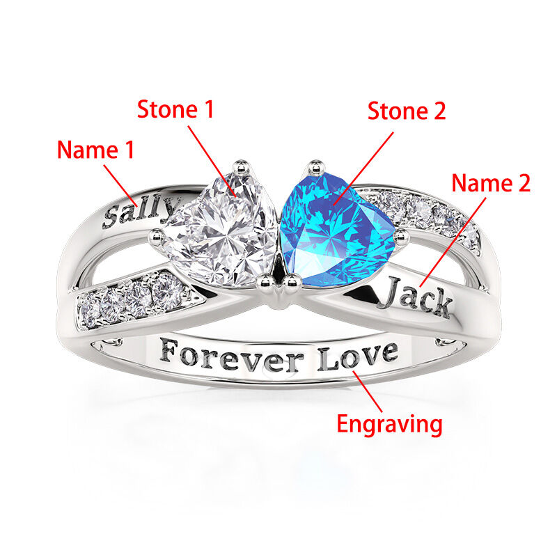 Jeulia Simple Twist Custom Two Heart Ring with Birthstones