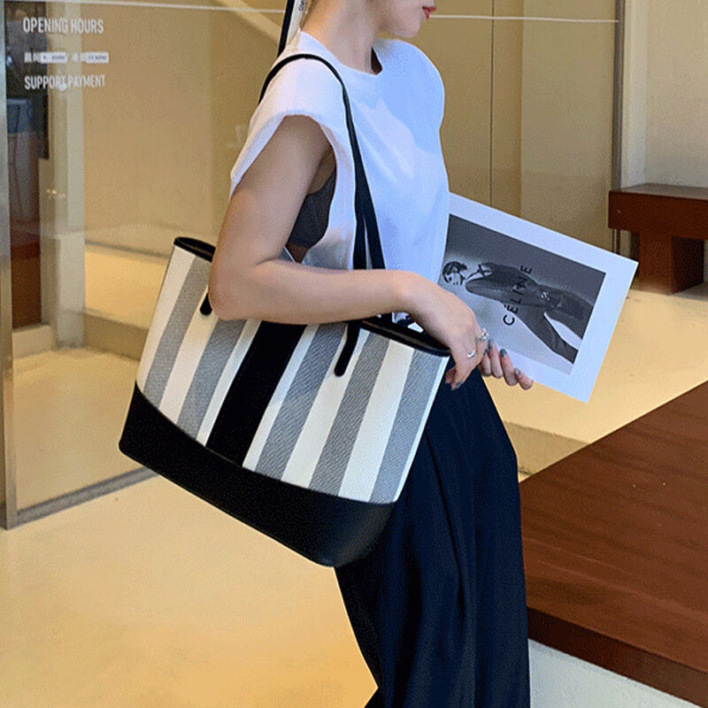 Jeulia Tri-Color Striped Leather Tote Bag Minimalist Large Tote Bag
