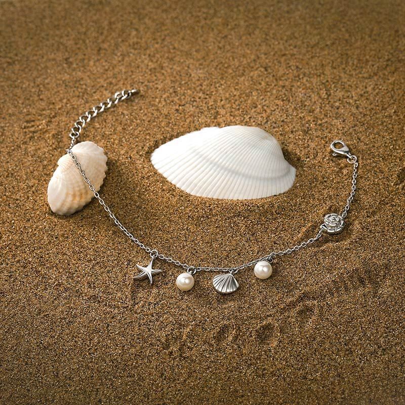 Jeulia Spiaggia Oceanica Bracciale Argentato con Ciondolo Perla