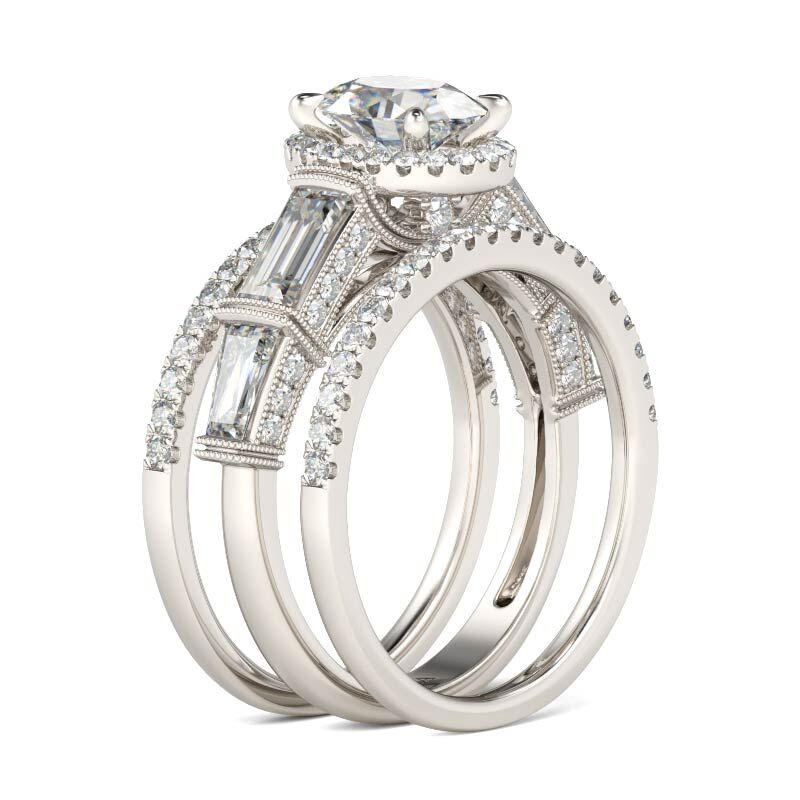 Jeulia Halo Oval Cut Sterling Silver 3PC Ring Set - Jeulia Jewelry