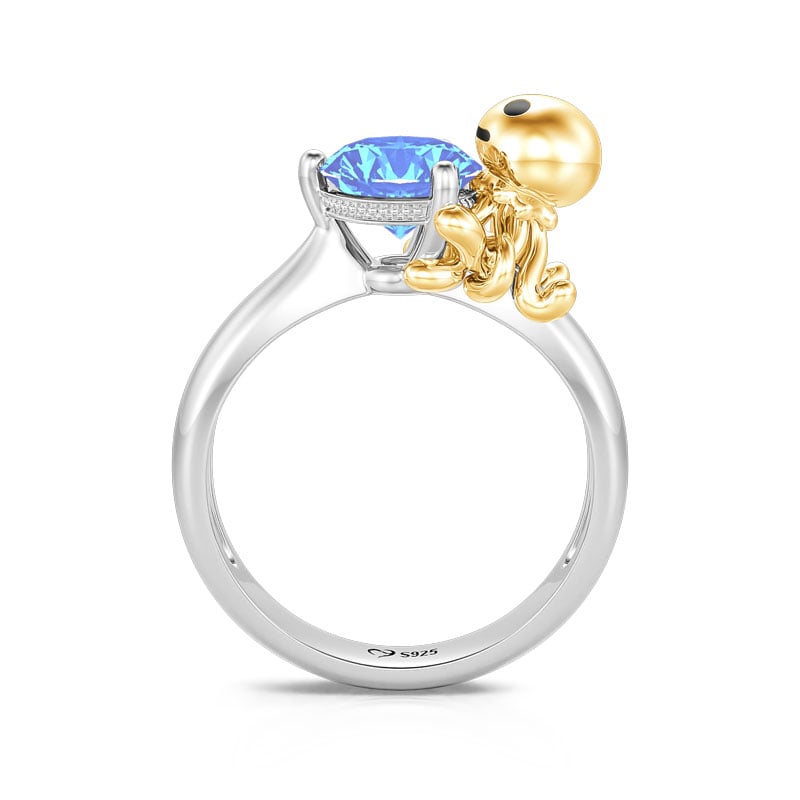 Jeulia Hug Me "Walk Through the Blue" Octopus Round Cut Sterling Silver Ring