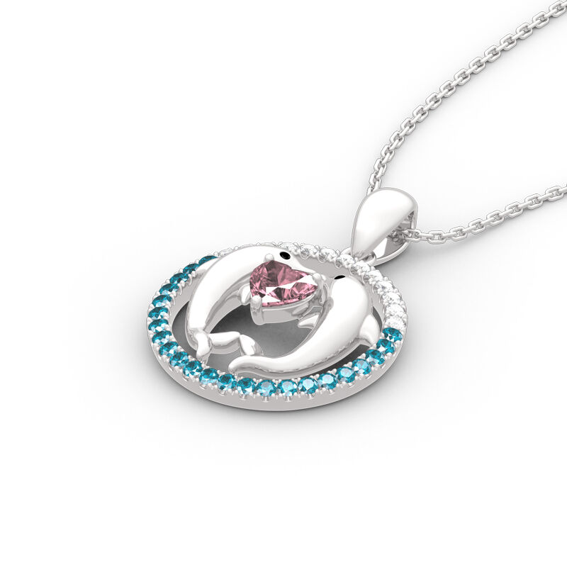 Jeulia Two Dancing Dolphins Heart Cut Sterling Silver Necklace