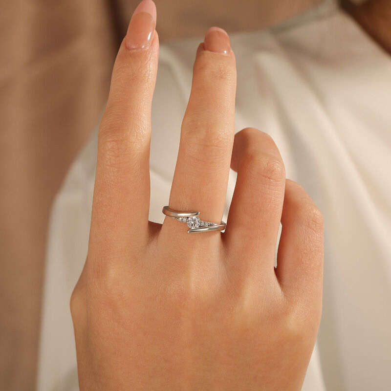 Jeulia Bypass Design Round Cut  Women Engagement Ring Sterling Silver