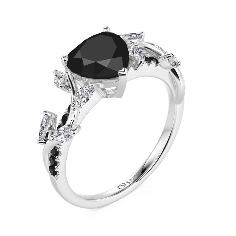 Jeulia Twisted Thorns Leaf Black Heart Promise Ring