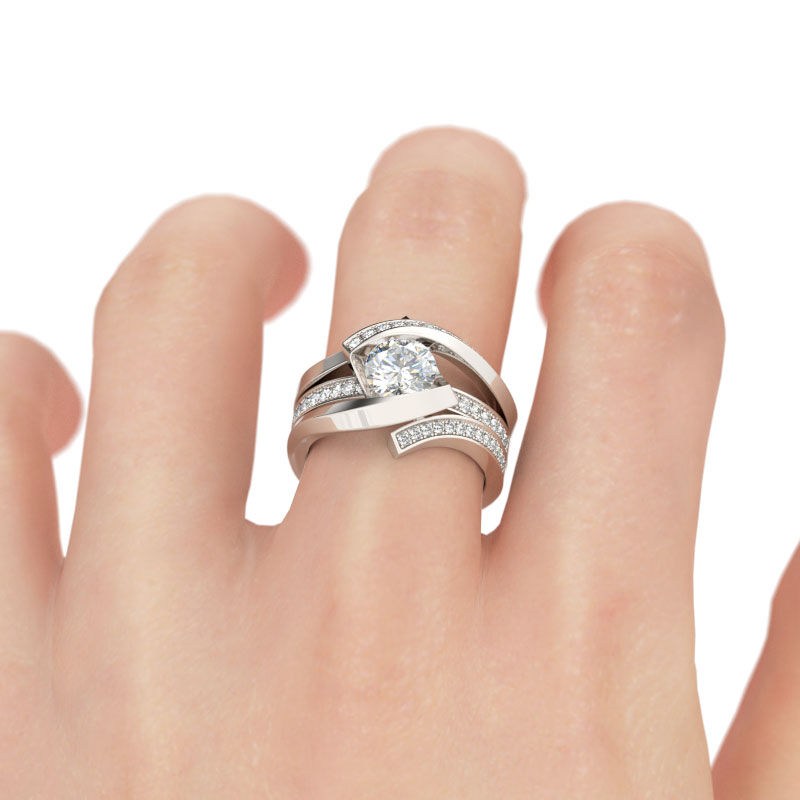 Jeulia Bypass Round Cut Sterling Silver Ring Set