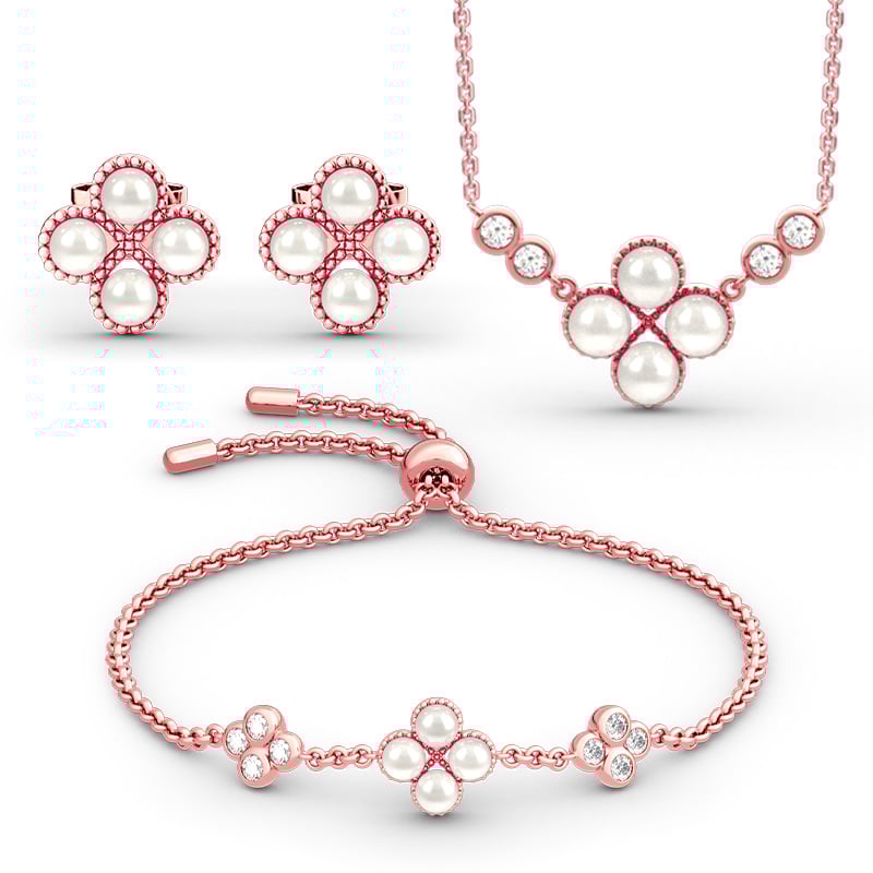 Jeulia Clover Cultured Pearl Sterling Silver Jewelry Set